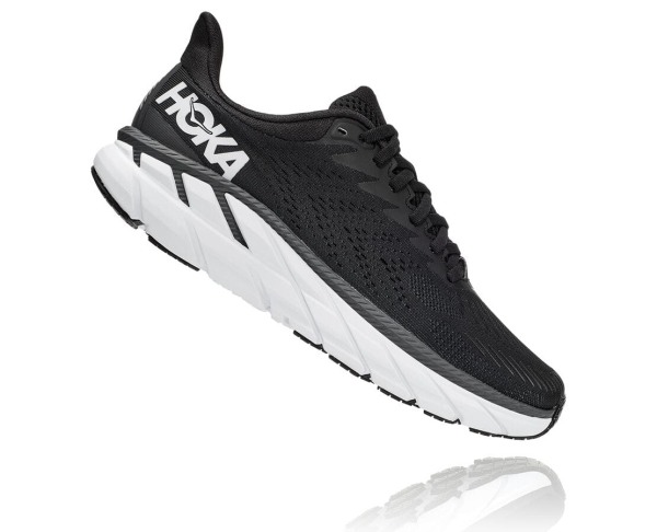 Hoka One One Clifton 7 Womens UK - Black / White Road Running Shoes - JLYEV7204